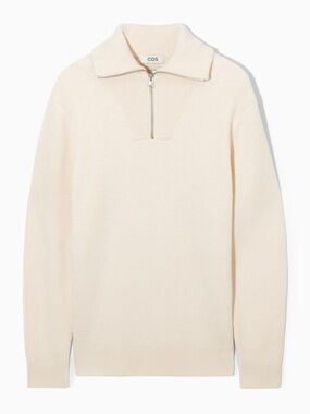 COS Men’s Cream Half-Zip Ribbed Pullover